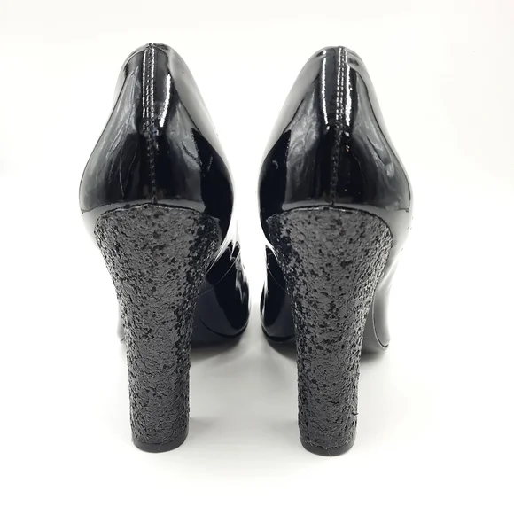 TORY BURCH Patent Leather Colin Pumps Glitter Heel Witchy Office Evening Black 7 - Picture 3 of 14